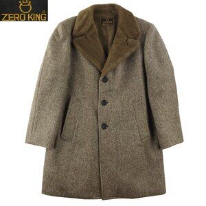 Zero King Vintage Wool Coat Tweed USA Herringbone Fur Trim Glenoit Men's Size 42